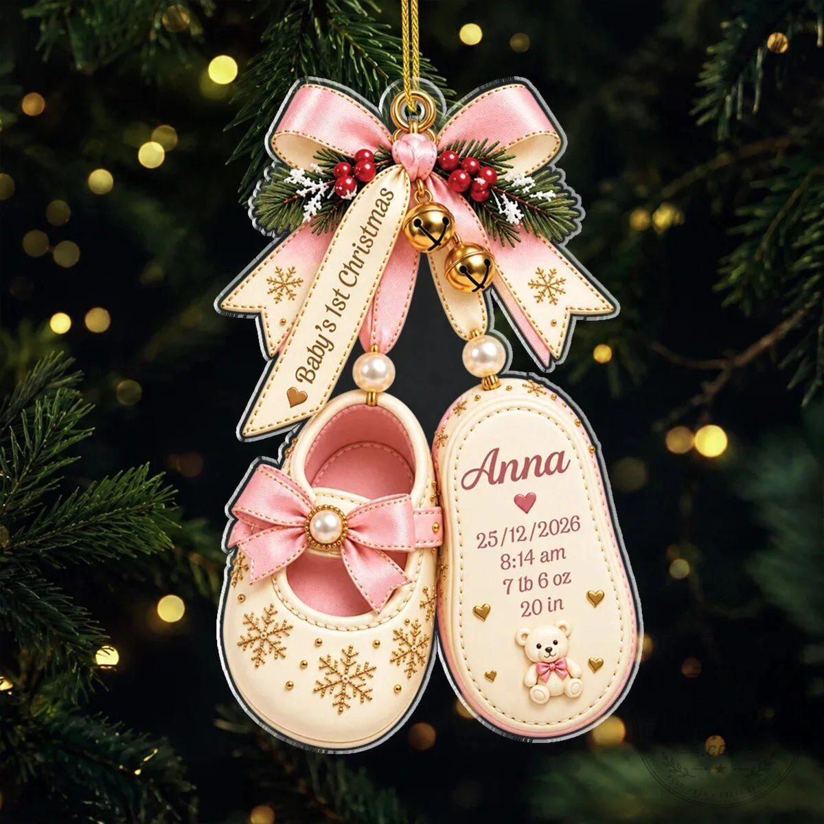 Baby's First Christmas Personalized Pink Baby Shoes Acrylic Ornament