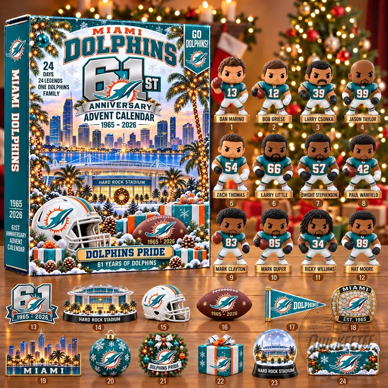 Miami Dolphins 61st Anniversary Advent Calendar with 24 Collectible Figurines