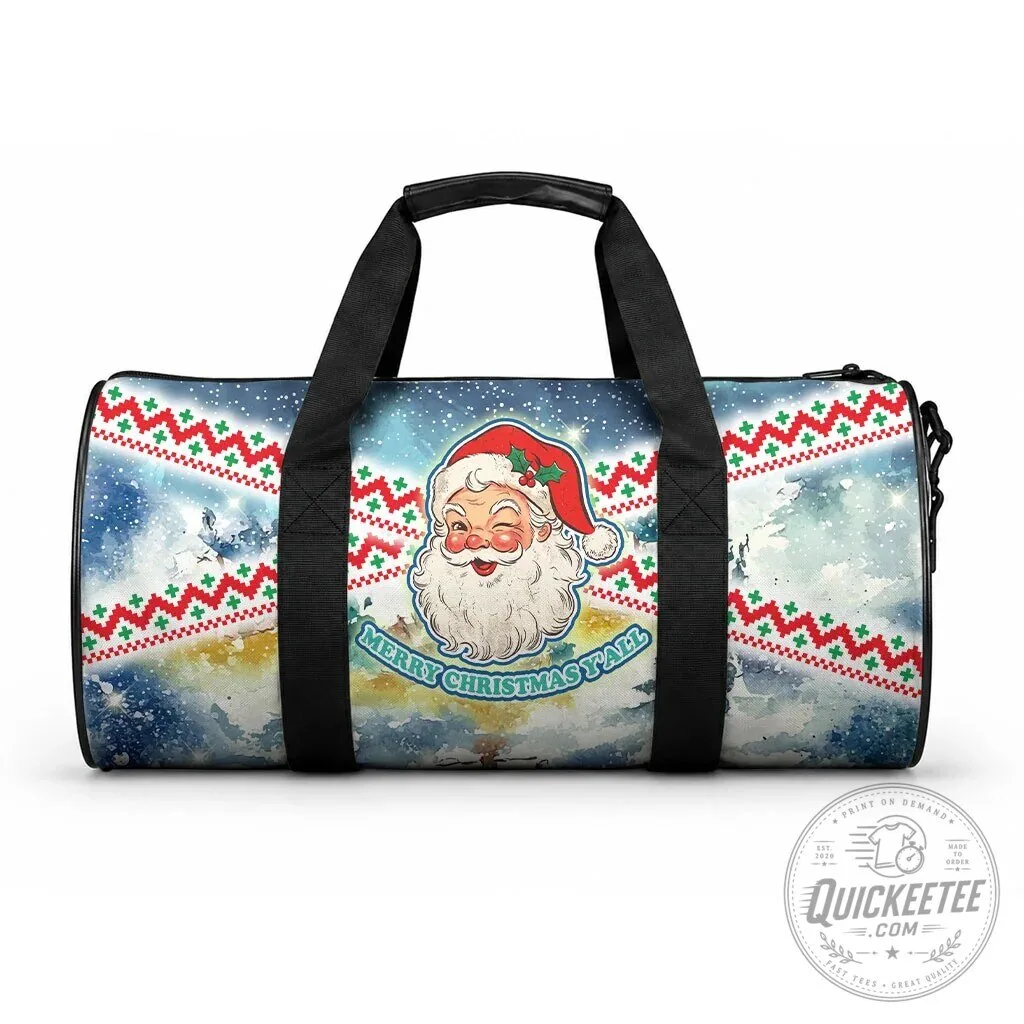 Merry Christmas Y'all Vintage Winking Santa Claus Duffle Bag