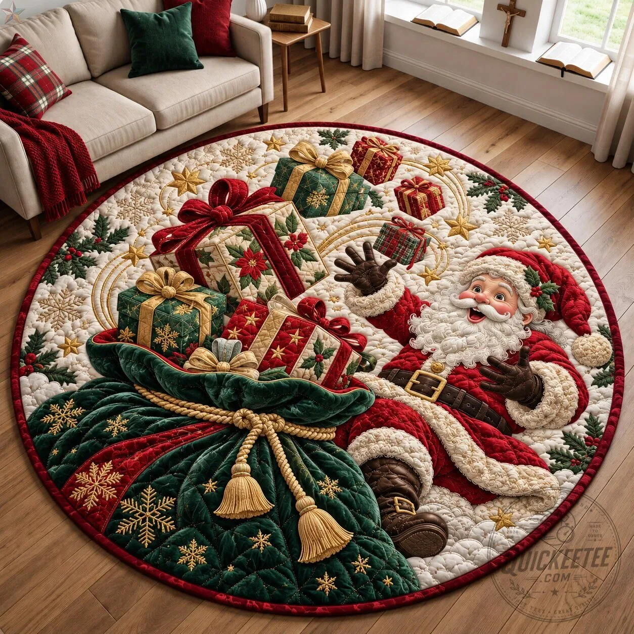 Santa Claus Christmas Gift Delivery Round Quilted Floor Mat 10 Santa Claus Christmas Gift Delivery Round Quilted Floor Mat