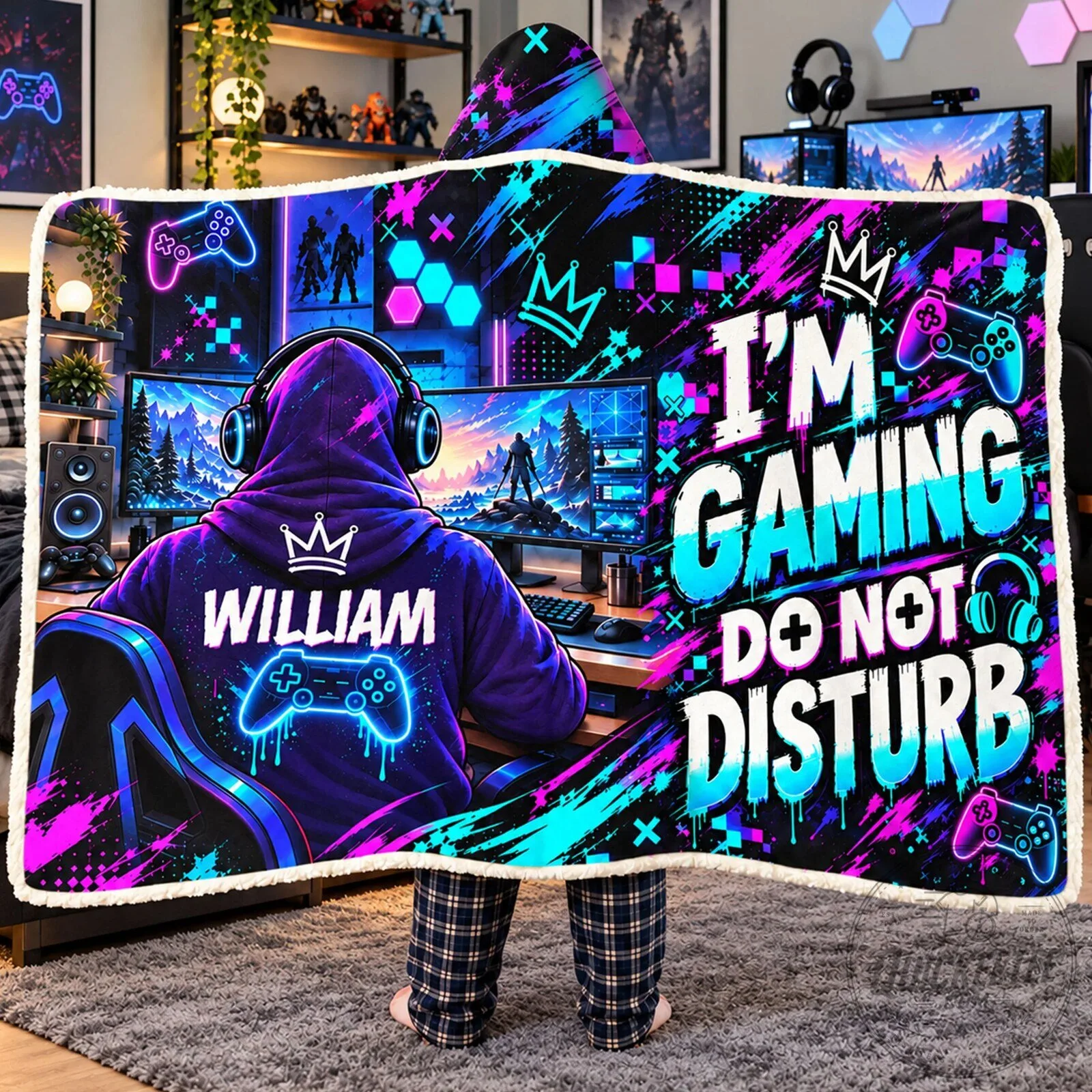 Personalized Gamer I'm Gaming Do Not Disturb Custom Name Hooded Blanket