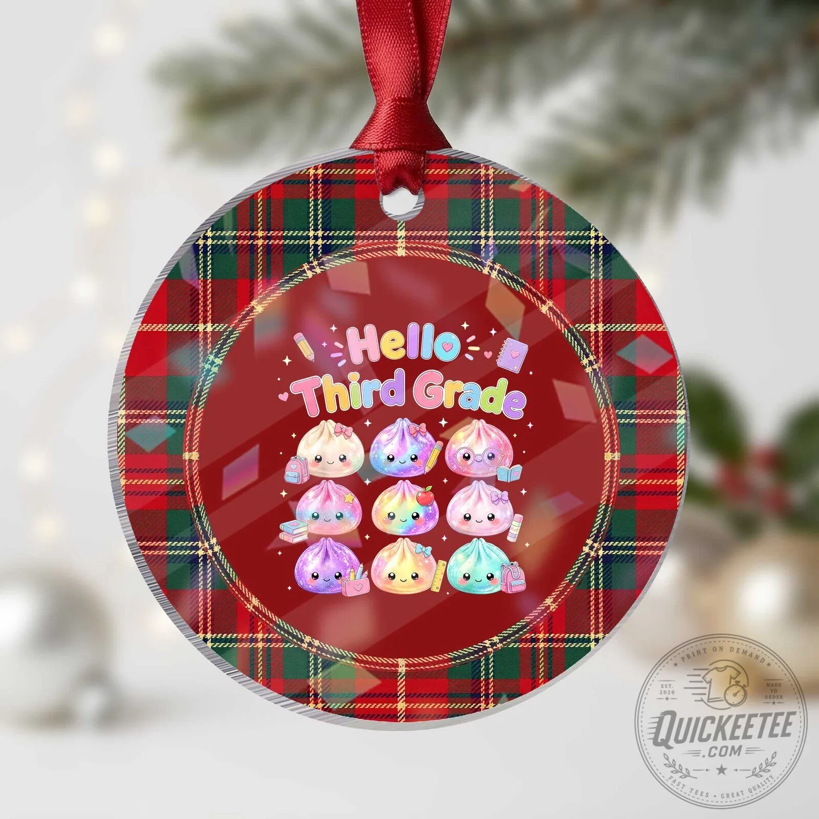 Hello Third Grade Kawaii Glitter Dumplings Graphic Holographic Acrylic Ornament 5 Hello Third Grade Kawaii Glitter Dumplings Graphic Holographic Acrylic Ornament