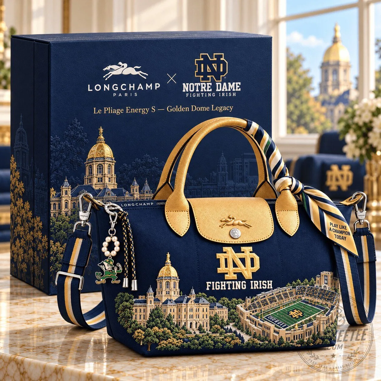 Longchamp Notre Dame Fighting Irish Le Pliage Energy S Golden Dome Legacy Handbag