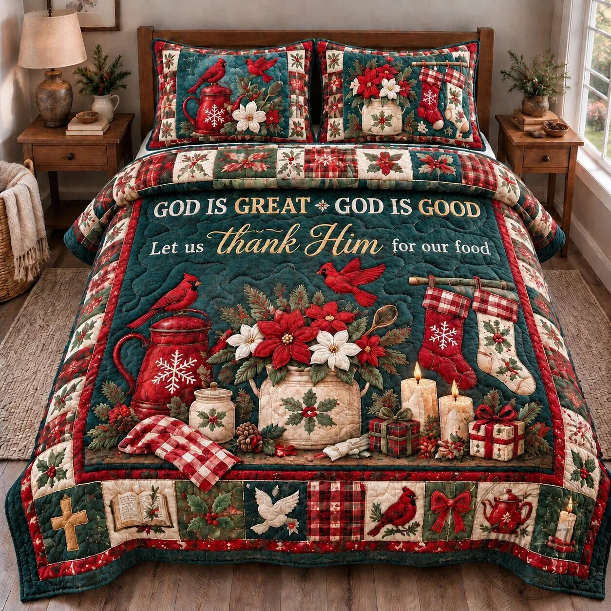 Christmas God Is Great God Is Good Let Us Thank Him For Our Food Bedding Set