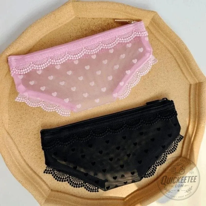 Y2K Lace Heart Panties Shaped Mesh Cosmetic Bag with Zipper Closure 27 Y2K Lace Heart Panties Shaped Mesh Cosmetic Bag with Zipper Closure