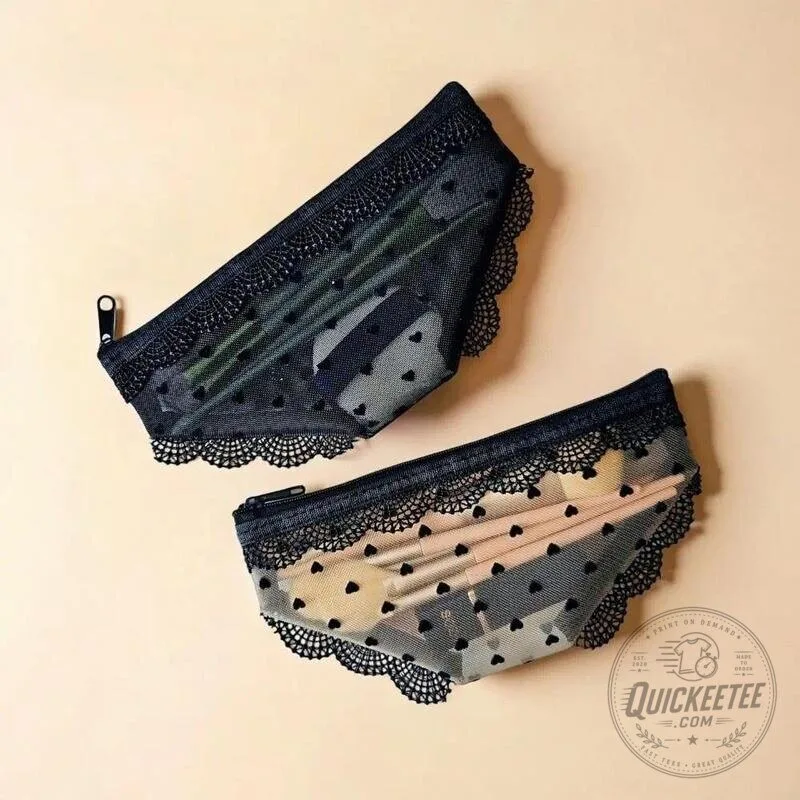 Y2K Lace Heart Panties Shaped Mesh Cosmetic Bag with Zipper Closure 28 Y2K Lace Heart Panties Shaped Mesh Cosmetic Bag with Zipper Closure