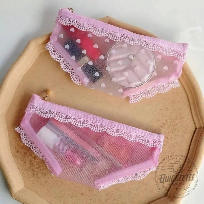 Y2K Lace Heart Panties Shaped Mesh Cosmetic Bag with Zipper Closure 30 Y2K Lace Heart Panties Shaped Mesh Cosmetic Bag with Zipper Closure