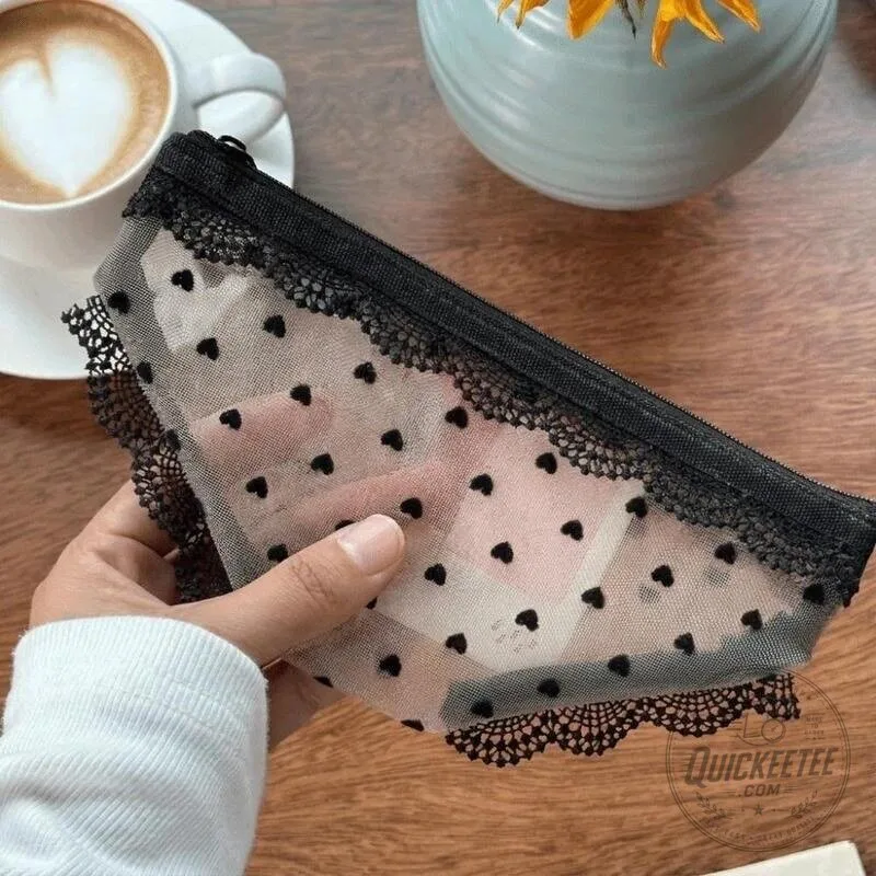 Y2K Lace Heart Panties Shaped Mesh Cosmetic Bag with Zipper Closure 32 Y2K Lace Heart Panties Shaped Mesh Cosmetic Bag with Zipper Closure