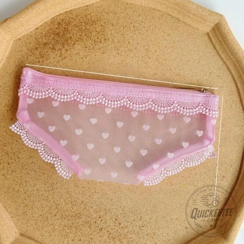 Y2K Lace Heart Panties Shaped Mesh Cosmetic Bag with Zipper Closure 36 Y2K Lace Heart Panties Shaped Mesh Cosmetic Bag with Zipper Closure