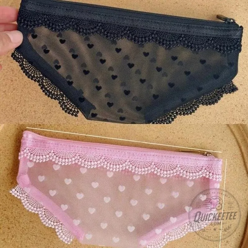 Y2K Lace Heart Panties Shaped Mesh Cosmetic Bag with Zipper Closure 38 Y2K Lace Heart Panties Shaped Mesh Cosmetic Bag with Zipper Closure