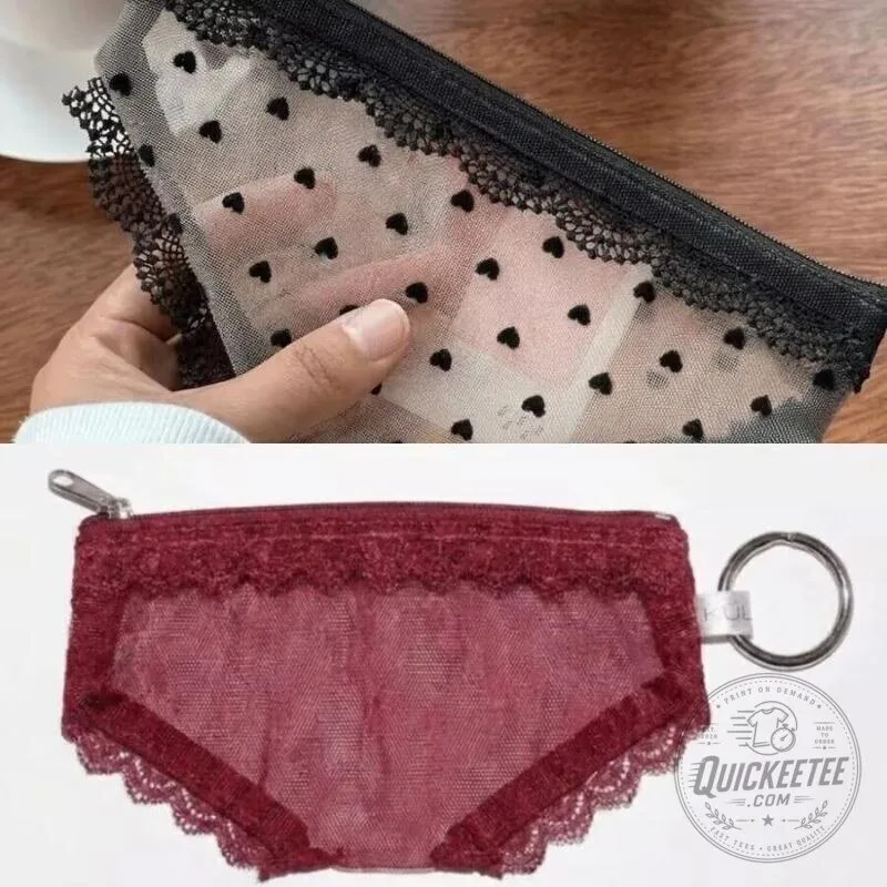 Y2K Lace Heart Panties Shaped Mesh Cosmetic Bag with Zipper Closure 40 Y2K Lace Heart Panties Shaped Mesh Cosmetic Bag with Zipper Closure