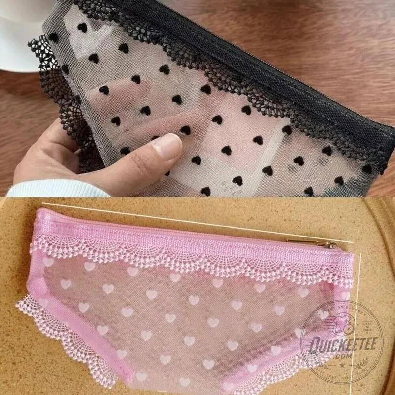 Y2K Lace Heart Panties Shaped Mesh Cosmetic Bag with Zipper Closure 41 Y2K Lace Heart Panties Shaped Mesh Cosmetic Bag with Zipper Closure
