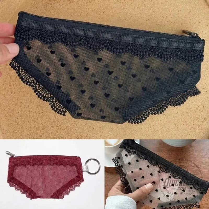 Y2K Lace Heart Panties Shaped Mesh Cosmetic Bag with Zipper Closure 42 Y2K Lace Heart Panties Shaped Mesh Cosmetic Bag with Zipper Closure