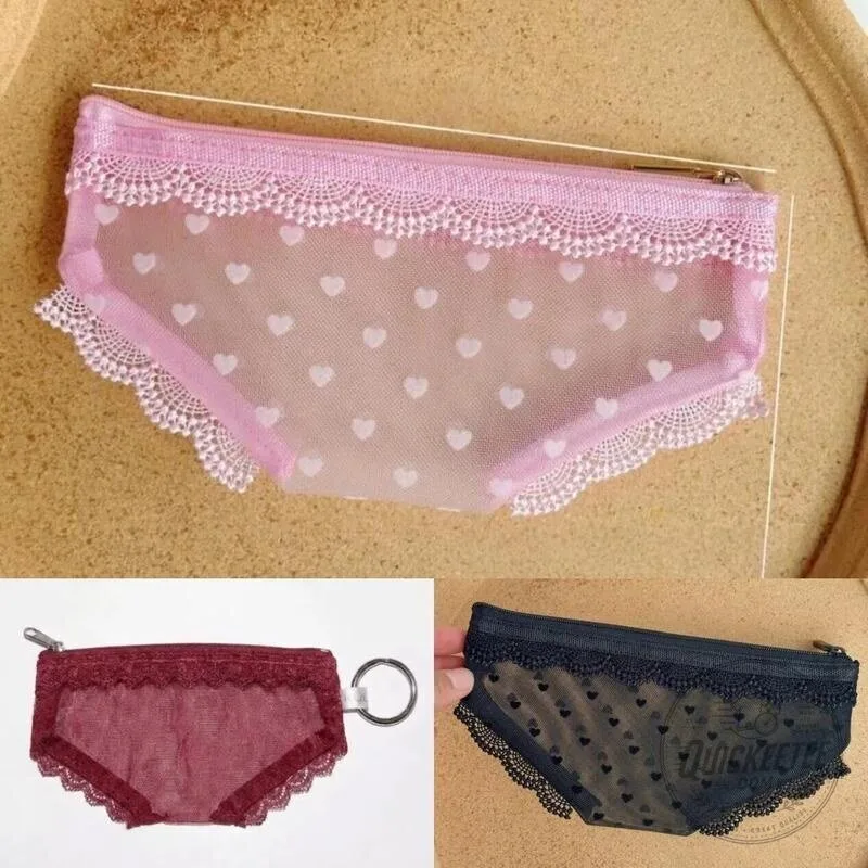 Y2K Lace Heart Panties Shaped Mesh Cosmetic Bag with Zipper Closure 44 Y2K Lace Heart Panties Shaped Mesh Cosmetic Bag with Zipper Closure