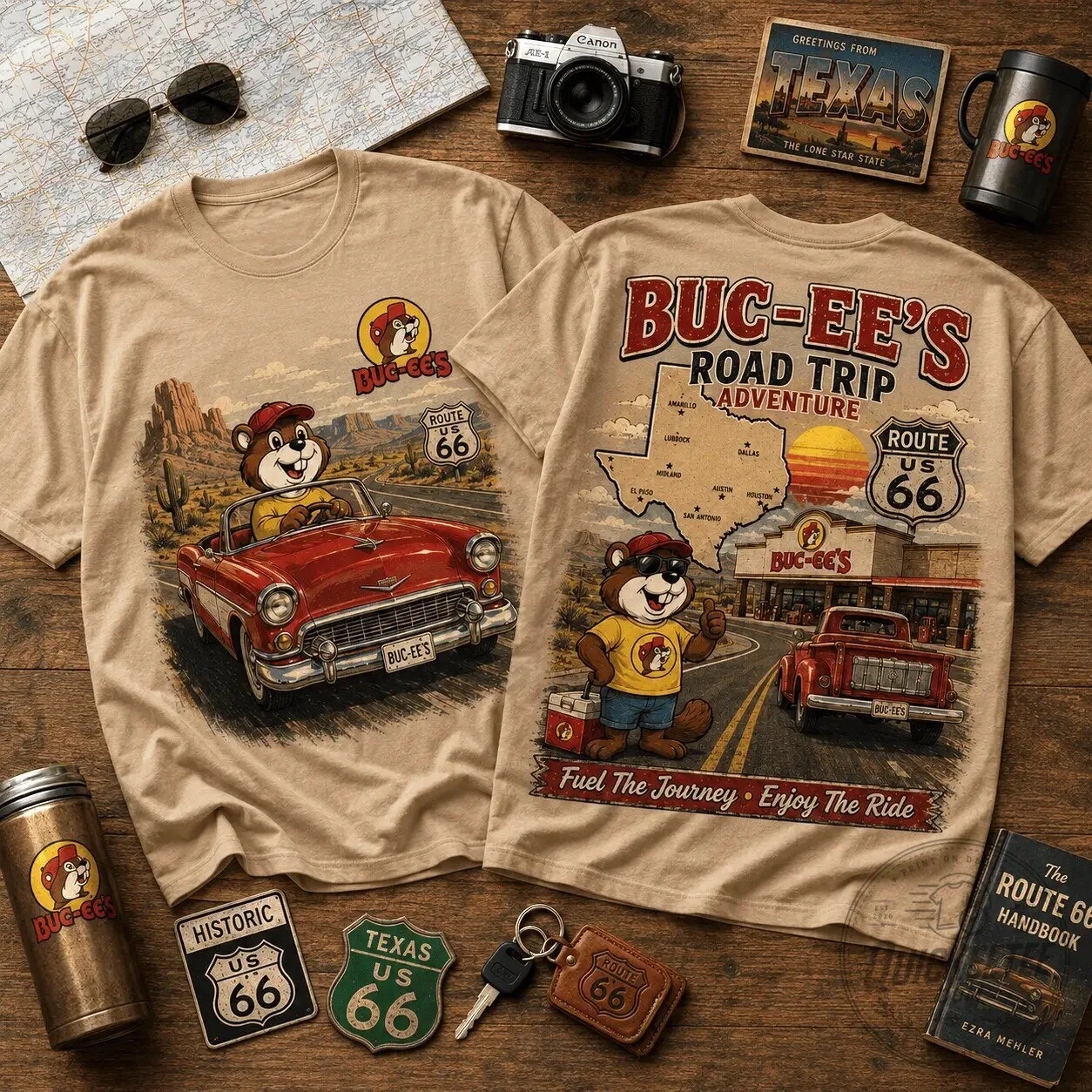 Buc-ee's Road Trip Adventure Route 66 Texas Travel Graphic T-Shirt