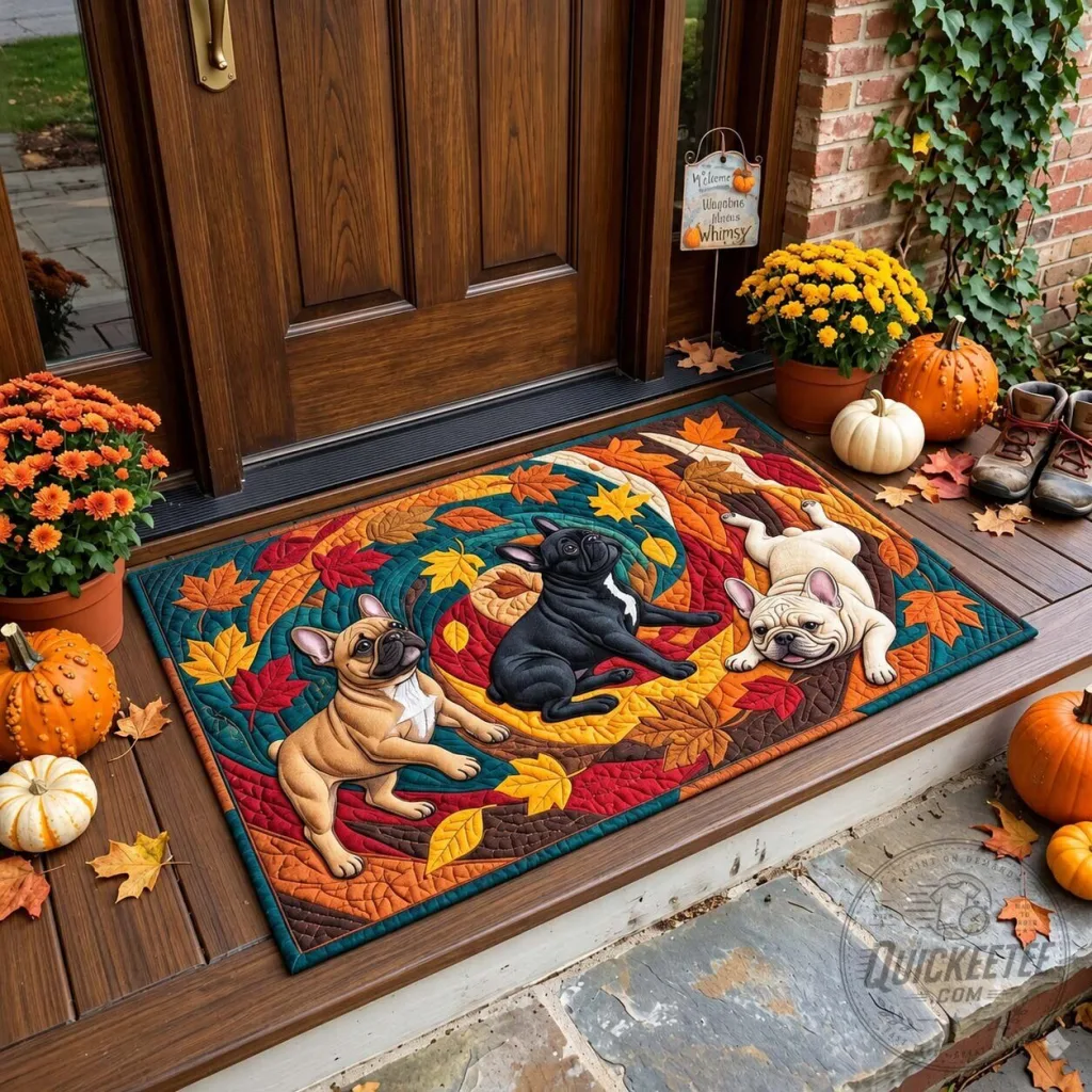 Autumn French Bulldog Swirl Fall Leaves Welcome Doormat Autumn French Bulldog Swirl Fall Leaves Welcome Doormat