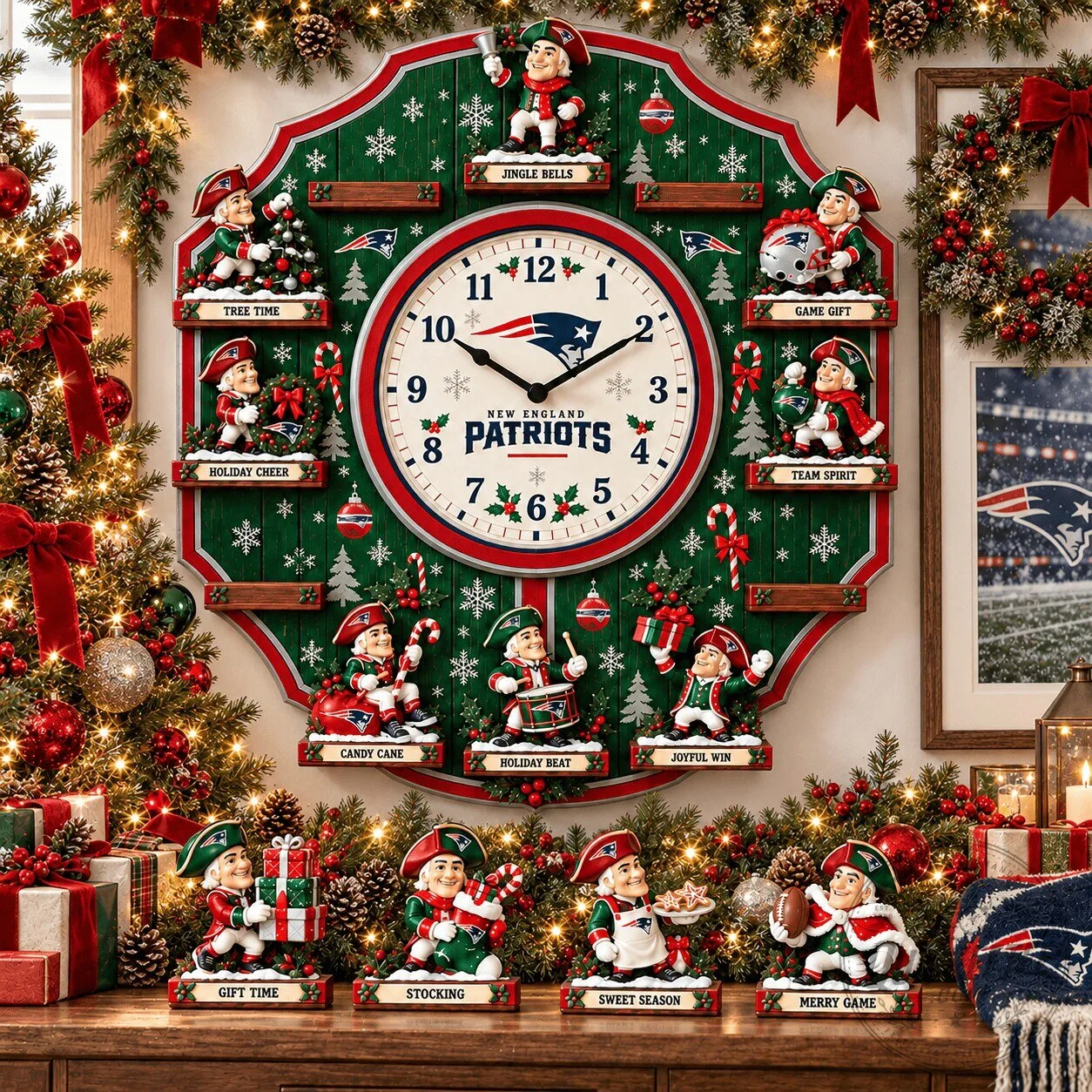 New England Patriots Christmas Holiday Sculpture Wall Clock 3 New England Patriots Christmas Holiday Sculpture Wall Clock