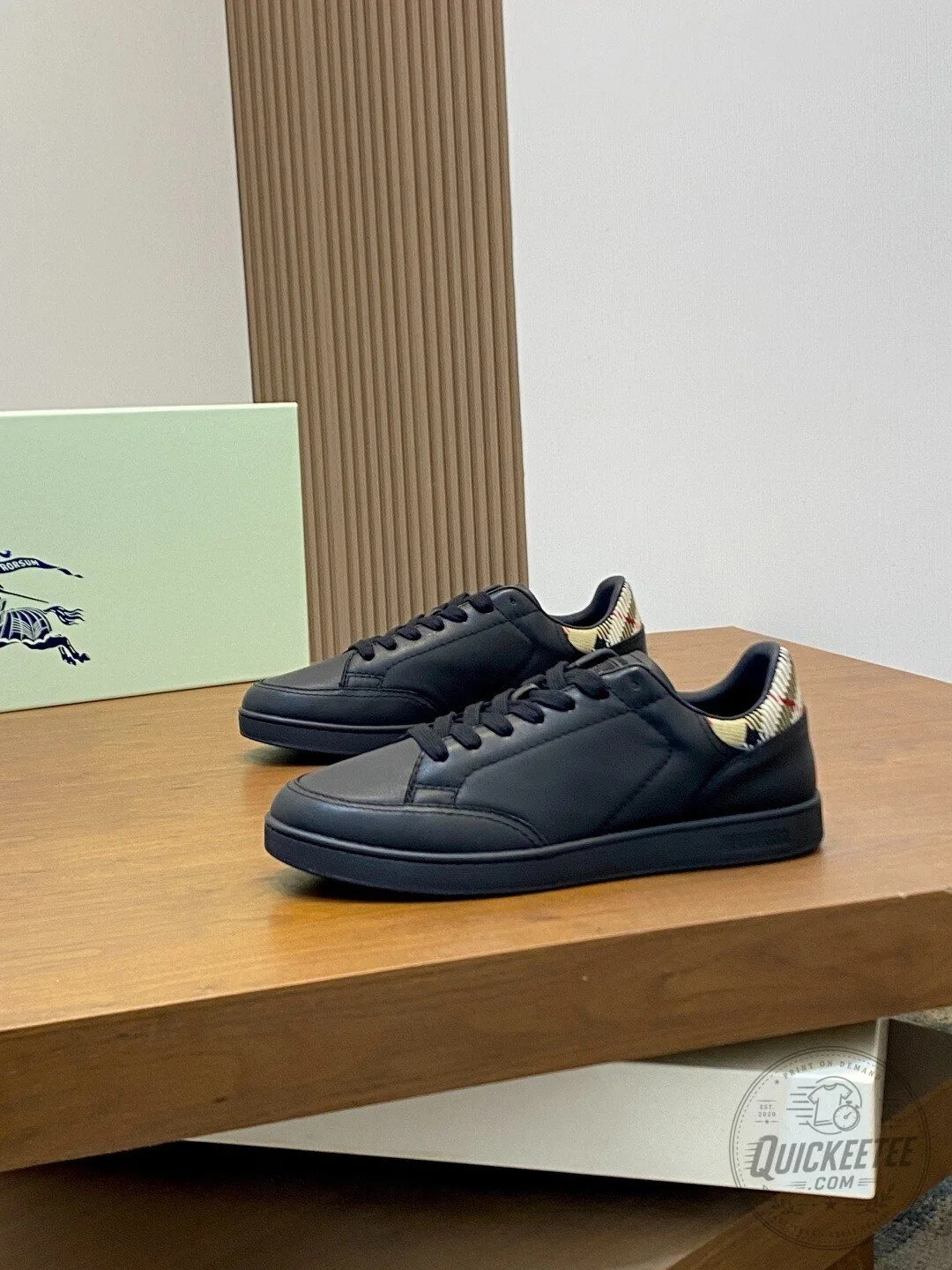 Burberry Black Leather Low Top Sneakers with Check Detail 8 Burberry Black Leather Low Top Sneakers with Check Detail