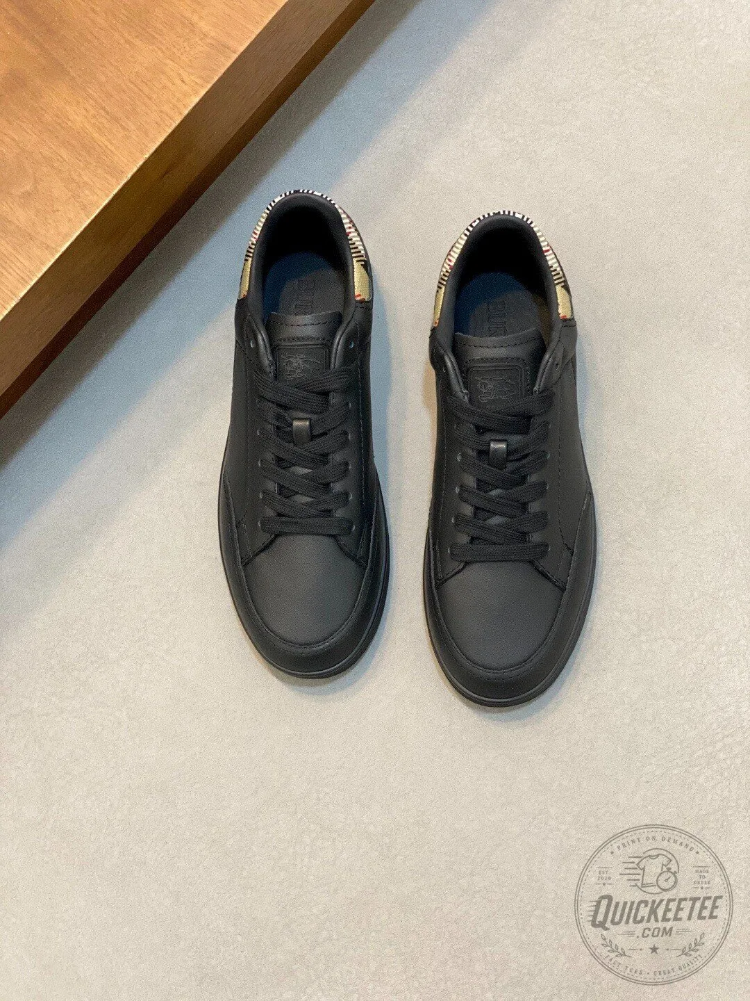 Burberry Black Leather Low Top Sneakers with Check Detail 9 Burberry Black Leather Low Top Sneakers with Check Detail