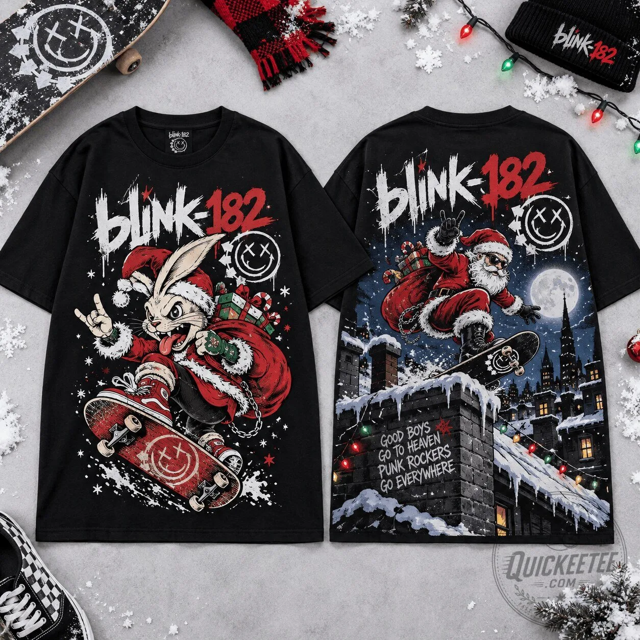 Blink-182 Christmas All The Small Things Santa Bunny Black T-Shirt 1 Blink-182 Christmas All The Small Things Santa Bunny Black T-Shirt