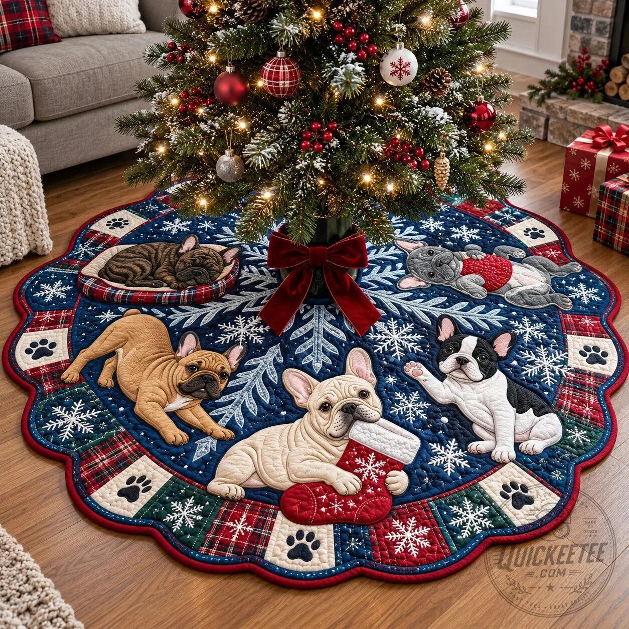 French Bulldog Midnight Magic Christmas Quilted Tree Skirt