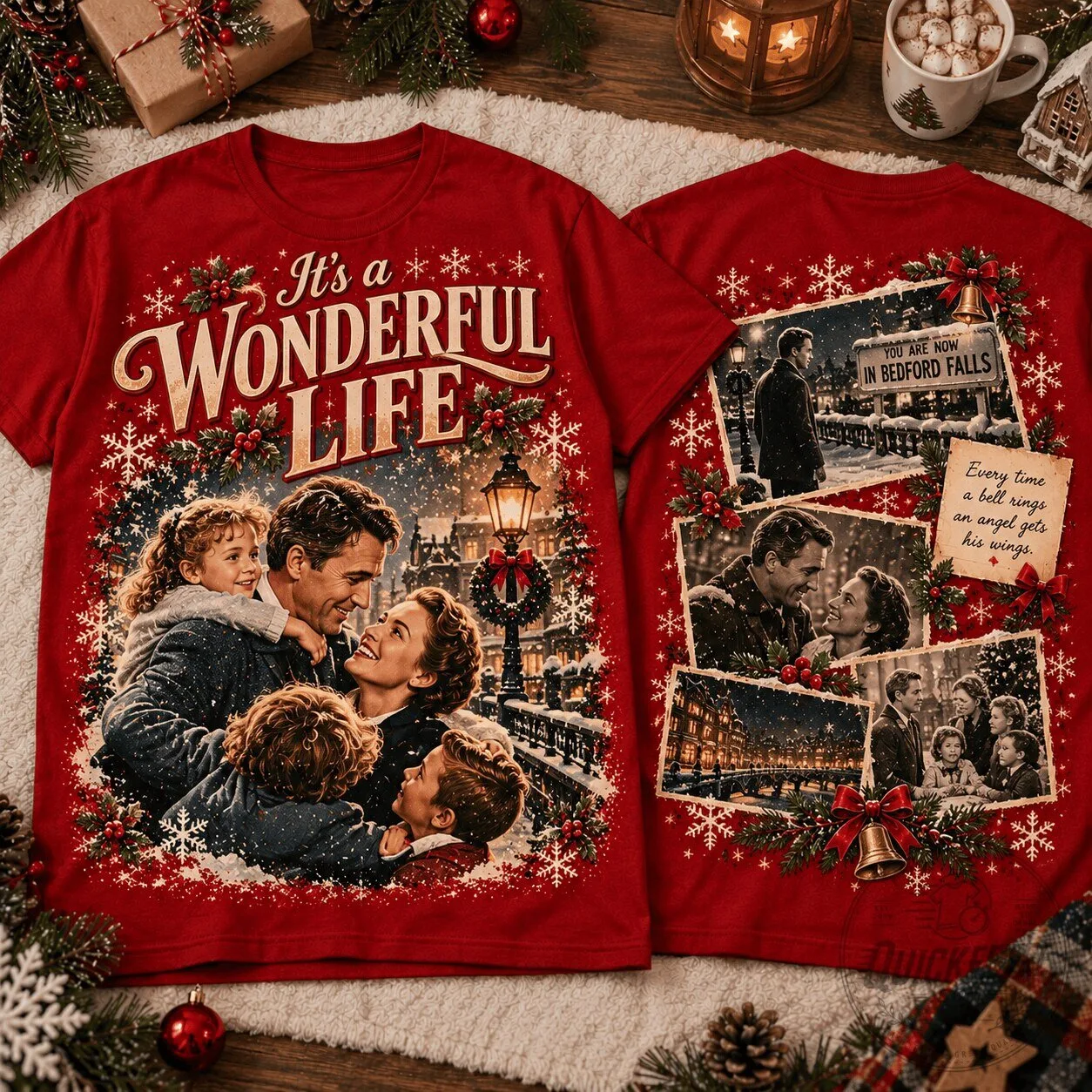 It's a Wonderful Life Christmas Movie Holiday Collage Red T-Shirt 5 It